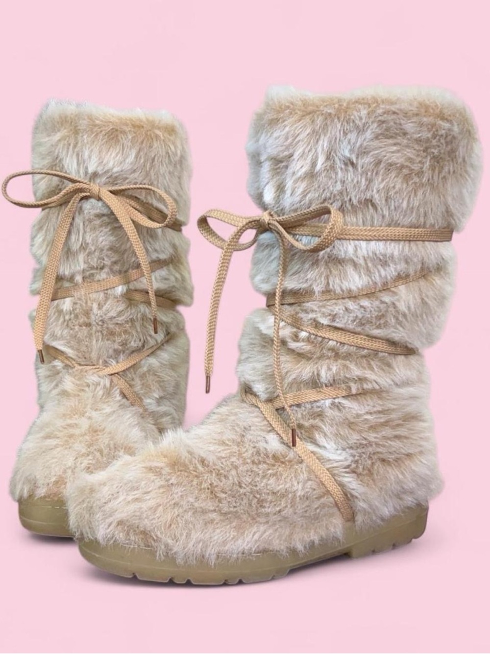 Vintage Y2K Faux fur Boots Chunky Lug Strappy lace-up Festival Rave grunge Fairy